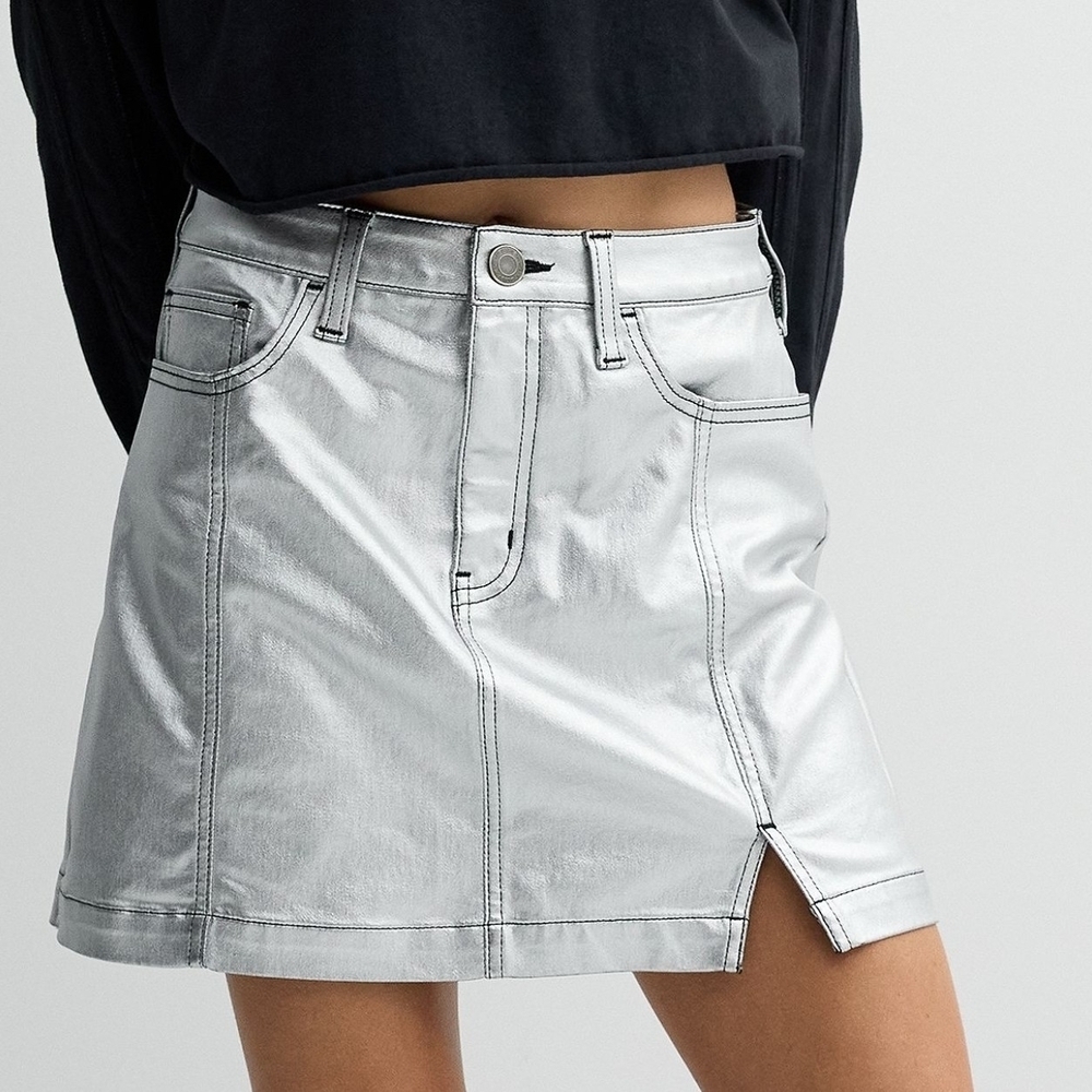 So Silver Metallic Mini Skirt